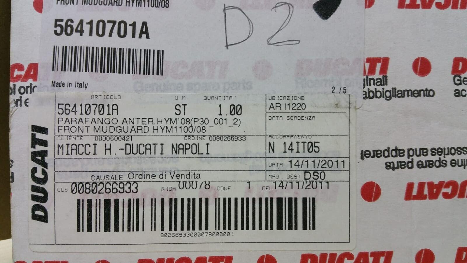 Parafango Anteriore Originale Ducati Hypermotard 1100 796 56410701A