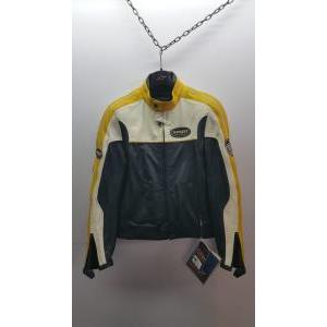 Giubbotto vintage pelle  factory old nero bianco giallo tg. m cod. p35318