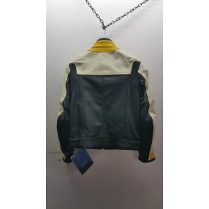 Giubbotto vintage pelle  factory old nero bianco giallo tg. m cod. p35318